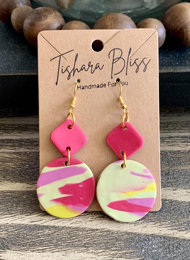 80's Pink & Green Circles With Pink Diamonds