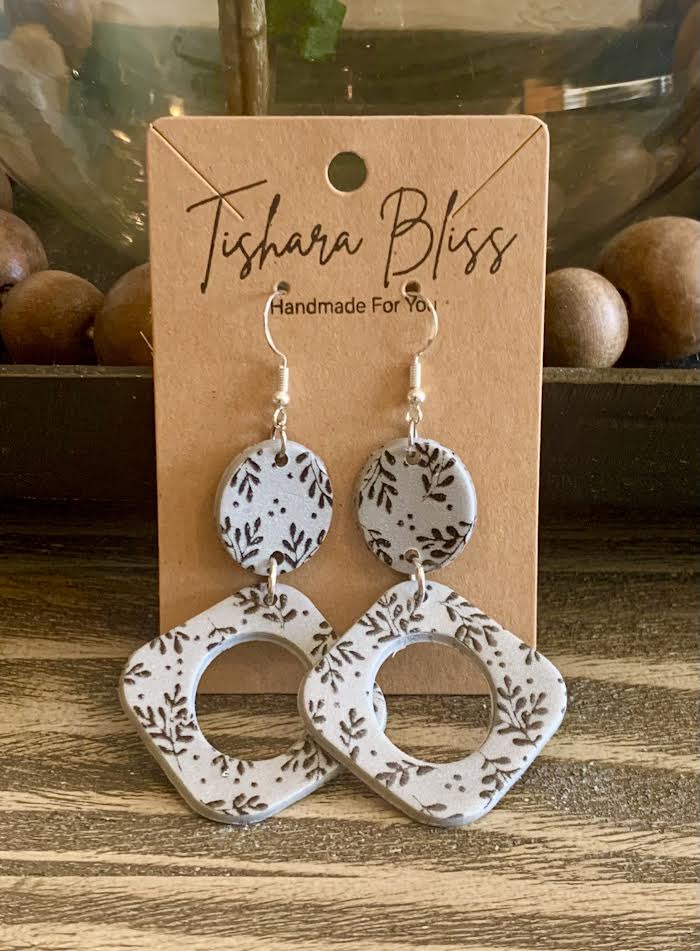 Gray Plant Print Squares With Holes & Circles