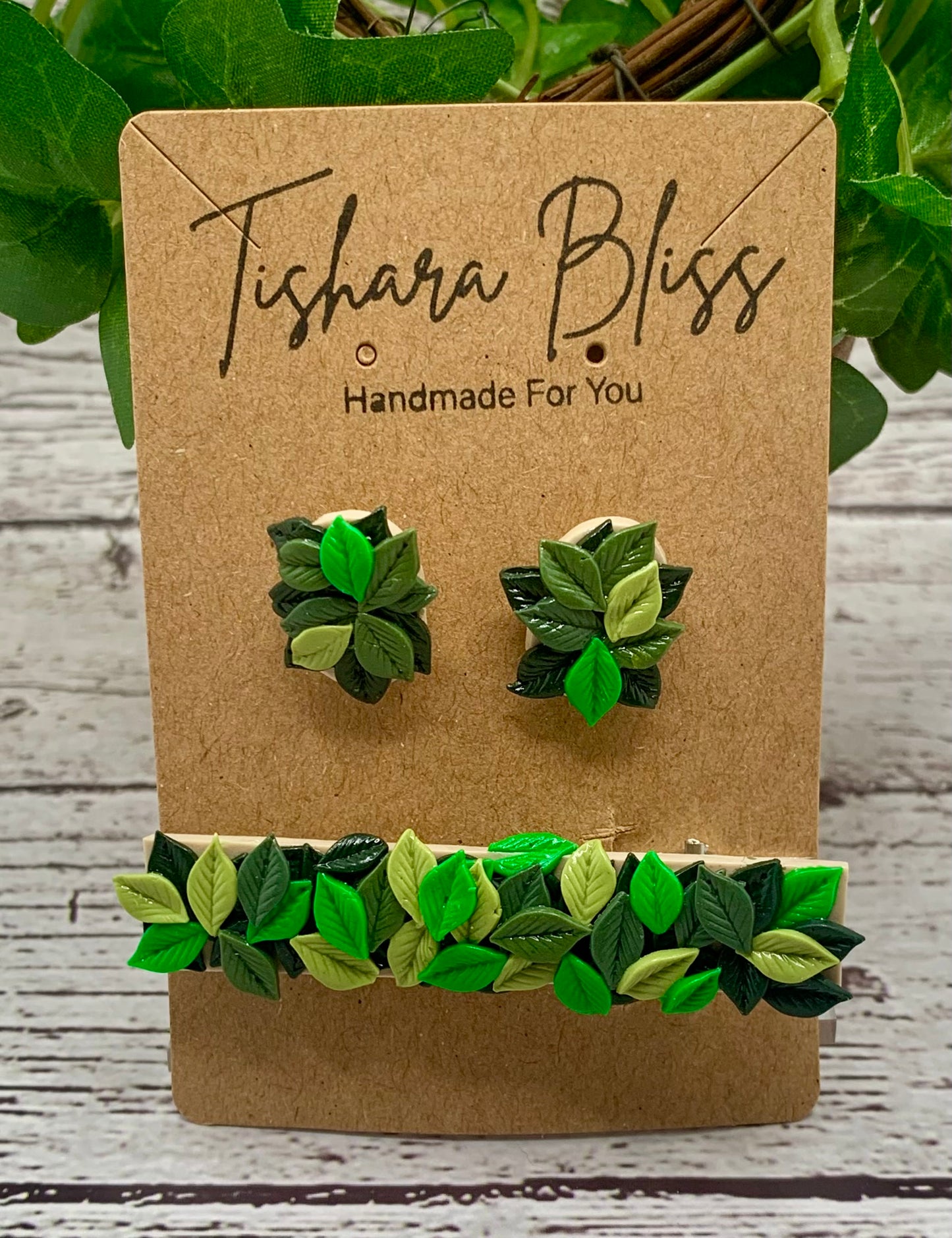 Green Leaves & Matching Barrette