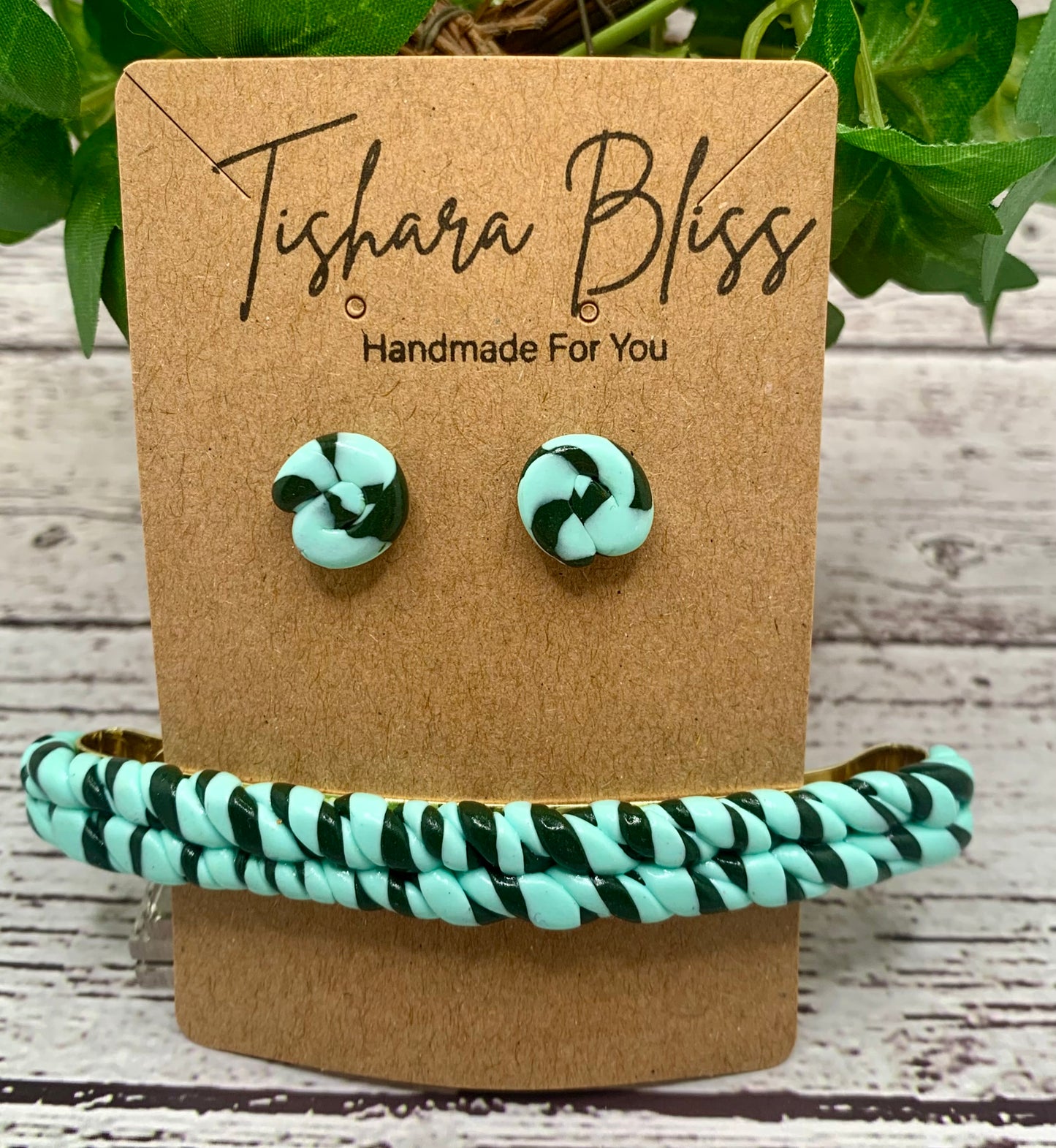 Aqua & Black Circles & Matching Barrette