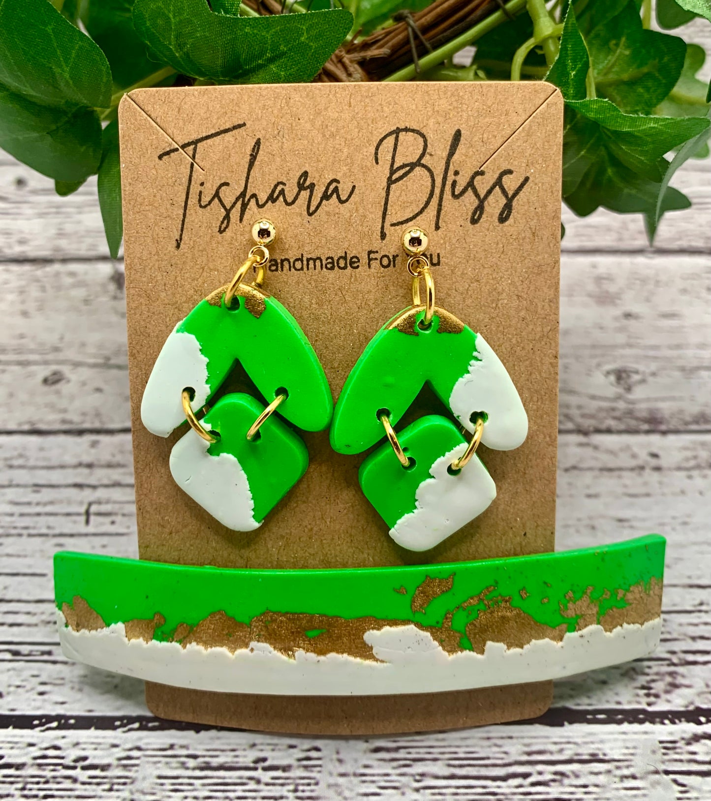 Green Boomerangs & Matching Barrette