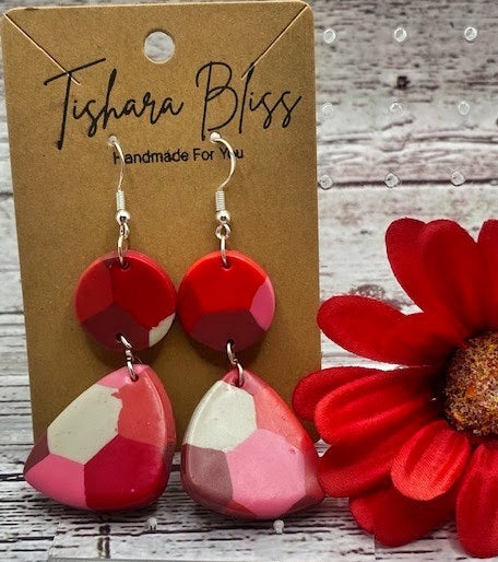 Red & White Geometric Patterned Tear Drops